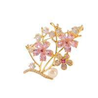 Freshwater Pearl Brooch Brass with Freshwater Pearl Plum Blossom Vacuum Ion Plating micro pave cubic zirconia gold nickel lead & cadmium free Sold By PC