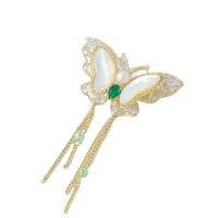Shell Brooch Brass with Shell Butterfly Vacuum Ion Plating micro pave cubic zirconia & for woman golden nickel lead & cadmium free Sold By PC