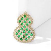 Cubic Zirconia Brooch, Brass, Calabash, Vacuum Ion Plating, micro pave cubic zirconia & for woman, golden, nickel, lead & cadmium free, 32x43mm, Sold By PC