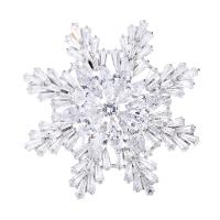 Cubic Zirconia Brooch Brass Snowflake Vacuum Ion Plating micro pave cubic zirconia & for woman silver color nickel lead & cadmium free 38mm Sold By PC