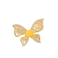 Broche zircon, laiton, papillon, bijoux de mode & imitation de cire d'abeille & pavé de micro zircon & pour femme, doré, protéger l'environnement, sans nickel, plomb et cadmium, 33x29mm, Vendu par PC