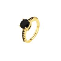 Brass Cuff Finger Ring Round 18K gold plated adjustable & micro pave cubic zirconia & for woman Sold By PC