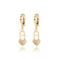 Brass Huggie Hoop Drop Earring Heart plated micro pave cubic zirconia & for woman & hollow Sold By Pair