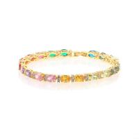 Brass Bracelet, Oval, 18K gold plated, micro pave cubic zirconia & for woman, 4.80mm, Length:Approx 7.3 Inch, Sold By PC
