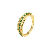 Brass Finger Ring Bamboo plated & micro pave cubic zirconia & for woman US Ring Sold By PC