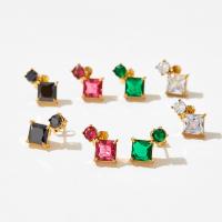 304 Edelstahl Tropfen Ohrring, Quadrat, vergoldet, Micro pave Zirkonia & für Frau, keine, 9.50x13.60mm, verkauft von Paar