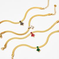 Acier inoxydable 304 Collier et bracelet, Losange, Plaqué d'or, chaîne serpent & styles différents pour le choix & pavé de micro zircon & pour femme, Vendu par PC