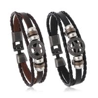 Cowhide Bracelet, with PU Leather & Tibetan Style, Star, plated, multilayer & for man, more colors for choice, Length:Approx 8.3 Inch, Sold By PC