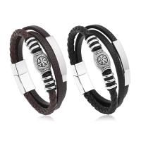 PU Leather Bracelet with Magnet & Zinc Alloy plated fashion jewelry & for man Length Approx 8.5 Inch Sold By PC