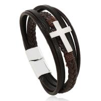 PU Leather Bracelet with Zinc Alloy Cross plated multilayer & for man Length Approx 8.5 Inch Sold By PC