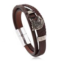 Cowhide Bracelet with PU Leather & Zinc Alloy Eagle plated vintage & multilayer & for man coffee color Length Approx 8.5 Inch Sold By PC