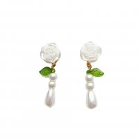 Boucle d'oreille bijoux acrylique, avec perle de plastique, bijoux de mode & pour femme, blanc, 25mm, Vendu par paire