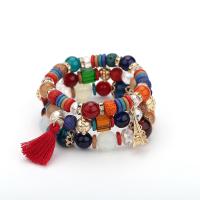 Acrylic Bracelets with Polyester Yarns & Gemstone & Crystal & Zinc Alloy gold color plated 4 pieces & fashion jewelry & for woman & with rhinestone Length 18 cm Sold By Set