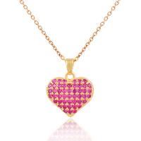 Stainless Steel Jewelry Necklace, 316L Stainless Steel, with 1.97inch extender chain, Heart, fashion jewelry & micro pave cubic zirconia & for woman, golden, 21mm, Length:Approx 15.75 Inch, Sold By PC