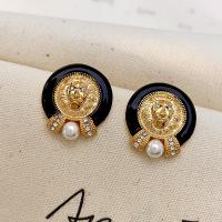 Tibetan Style Stud Earring, with Plastic Pearl, fashion jewelry & for woman & with rhinestone, nickel, lead & cadmium free, 25mm, Sold By Pair