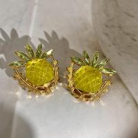 Tibetan Style Stud Earring, with Lampwork, Pineapple, fashion jewelry & for woman & with rhinestone, nickel, lead & cadmium free, 35mm, Sold By Pair