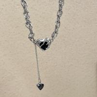 Collier chaîne chandail , Acier titane, avec 1.97inch chaînes de rallonge, coeur, bijoux de mode & pavé de micro zircon & pour femme, Vendu par Environ 17.72 pouce brin