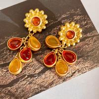 Tibetan Style Drop Earrings, with Lampwork, gold color plated, fashion jewelry & for woman, golden, nickel, lead & cadmium free, 75mm, Sold By Pair