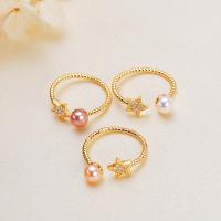 Brass Finger Ring with Freshwater Pearl Star gold color plated fashion jewelry & micro pave cubic zirconia & for woman golden nickel lead & cadmium free 5mm Sold By PC