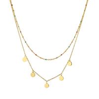 Stainless Steel Sweater Chain Necklace, 304 Stainless Steel, with 1.97inch extender chain, Double Layer & for woman & enamel, golden, Length:Approx 14.96 Inch, Approx 17.72 Inch, Sold By PC