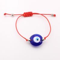 Evil Eye Jewelry Bracelet, Wax Cord, with Lampwork & Brass, silver color plated, Unisex & evil eye pattern & adjustable, more colors for choice, 22mm, Length:26 cm, Sold By PC