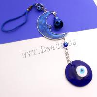 Hängende Ornamente, Zinklegierung, mit Lampwork, Mond, plattiert, böser Blick- Muster & Emaille, blau, frei von Nickel, Blei & Kadmium, Länge 34 cm, verkauft von PC