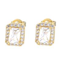 Cubic Zirconia Micro Pave Brass Earring, Rectangle, plated, micro pave cubic zirconia & for woman, more colors for choice, nickel, lead & cadmium free, 7x9mm, Sold By Pair