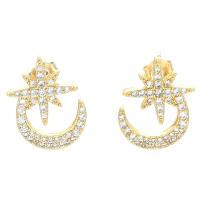 Cubic Zirconia Micro Pave Brass Earring, Moon and Star, plated, micro pave cubic zirconia & for woman, more colors for choice, nickel, lead & cadmium free, 13x18mm, Sold By Pair