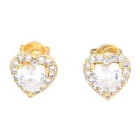 Cubic Zirconia Micro Pave Brass Earring, Heart, plated, micro pave cubic zirconia & for woman, more colors for choice, nickel, lead & cadmium free, 8x8mm, Sold By Pair