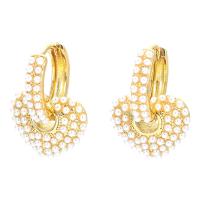 Messing Tropfen Ohrringe, mit Kunststoff Perlen, Herz, plattiert, für Frau, keine, frei von Nickel, Blei & Kadmium, 14x23mm, verkauft von Paar