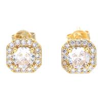 Cubic Zirconia Micro Pave Brass Earring Square plated micro pave cubic zirconia & for woman nickel lead & cadmium free Sold By Pair