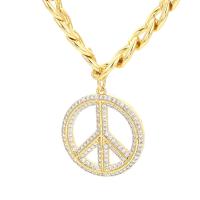 Cubic Zircon Micro Pave Brass Necklace, Peace Logo, plated, micro pave cubic zirconia & for woman, more colors for choice, nickel, lead & cadmium free, 24mm, Length:Approx 45 cm, Sold By PC