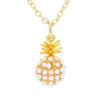Brass Necklace with Plastic Pearl Pineapple plated for woman nickel lead & cadmium free Length Approx 45 cm Sold By PC
