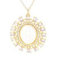 Cubic Zircon Micro Pave Brass Necklace, with White Shell, Virgin Mary, plated, micro pave cubic zirconia & for woman, more colors for choice, nickel, lead & cadmium free, 29x33mm, Length:Approx 45 cm, Sold By PC