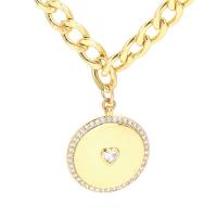 Cubic Zircon Micro Pave Brass Necklace Flat Round plated micro pave cubic zirconia & for woman nickel lead & cadmium free 24mm Length Approx 45 cm Sold By PC