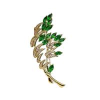 Cubic Zirconia Brooch, Brass, Leaf, Vacuum Ion Plating, fashion jewelry & micro pave cubic zirconia & for woman, golden, nickel, lead & cadmium free, 28x56mm, Sold By PC