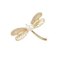Freshwater Pearl Brooch, Brass, with Freshwater Pearl, Dragonfly, Vacuum Ion Plating, fashion jewelry & micro pave cubic zirconia & for woman, more colors for choice, nickel, lead & cadmium free, 48x66mm, Sold By PC