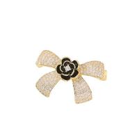 Cubic Zirconia Broche, cobre, Laço, joias de moda & micro pavimento em zircônia cúbica & para mulher, dourado, níquel, chumbo e cádmio livre, 30x20mm, vendido por PC