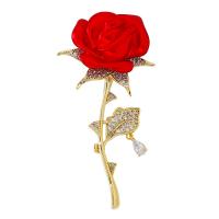 Cubic Zirconia Brooch, Brass, Rose, Vacuum Ion Plating, fashion jewelry & micro pave cubic zirconia & for woman, red, nickel, lead & cadmium free, 30x60mm, Sold By PC