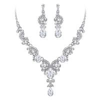 Tibetan Style Jewelry Sets, earring & necklace, with Crystal, plated, 2 pieces & fashion jewelry & for woman & with rhinestone, more colors for choice, Length:48 cm, Sold By Set