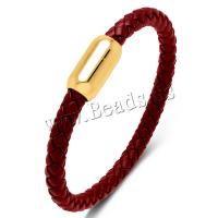 PU Leather Cord Bracelets with 316L Stainless Steel Vacuum Ion Plating vintage & Unisex 6mm Sold By PC