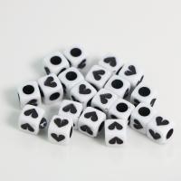 Blandet akryl perler, Cube, du kan DIY & emalje, hvid og sort, 7x7mm, Ca. 2010pc'er/Bag, Solgt af Bag