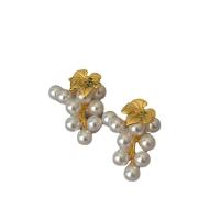 Brass Stud Earring with Plastic Pearl Grape gold color plated for woman nickel lead & cadmium free 35mm Sold By Pair