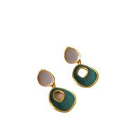 Boucles d'oreilles pendantes en laiton, Motif géométrique, Placage de couleur d'or, pour femme & émail, protéger l'environnement, sans nickel, plomb et cadmium, 30mm, Vendu par paire