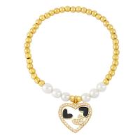 Brass Bracelet & Bangle, with Plastic Pearl, Heart, Vacuum Ion Plating, fashion jewelry & micro pave cubic zirconia & enamel, more colors for choice, nickel, lead & cadmium free, 19x19mm, Length:17 cm, Sold By PC