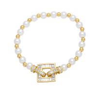 Brass Bracelet & Bangle with Plastic Pearl Vacuum Ion Plating fashion jewelry & micro pave cubic zirconia nickel lead & cadmium free Length 18 cm Sold By PC