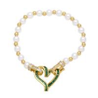 Brass Bracelet & Bangle, with Plastic Pearl, Heart, Vacuum Ion Plating, fashion jewelry & micro pave cubic zirconia, more colors for choice, nickel, lead & cadmium free, 22x22mm, Length:18 cm, Sold By PC