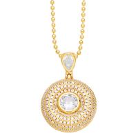 Brass Necklace with 5cm extender chain Round Vacuum Ion Plating fashion jewelry & micro pave cubic zirconia nickel lead & cadmium free Length 44 cm Sold By PC