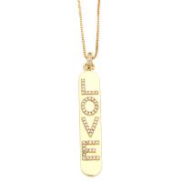 Brass Necklace with 5cm extender chain plated fashion jewelry & micro pave cubic zirconia nickel lead & cadmium free Length 45 cm Sold By PC