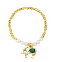 Brass Bracelet & Bangle with Plastic Pearl Elephant Vacuum Ion Plating fashion jewelry & micro pave cubic zirconia nickel lead & cadmium free Length 18 cm Sold By PC